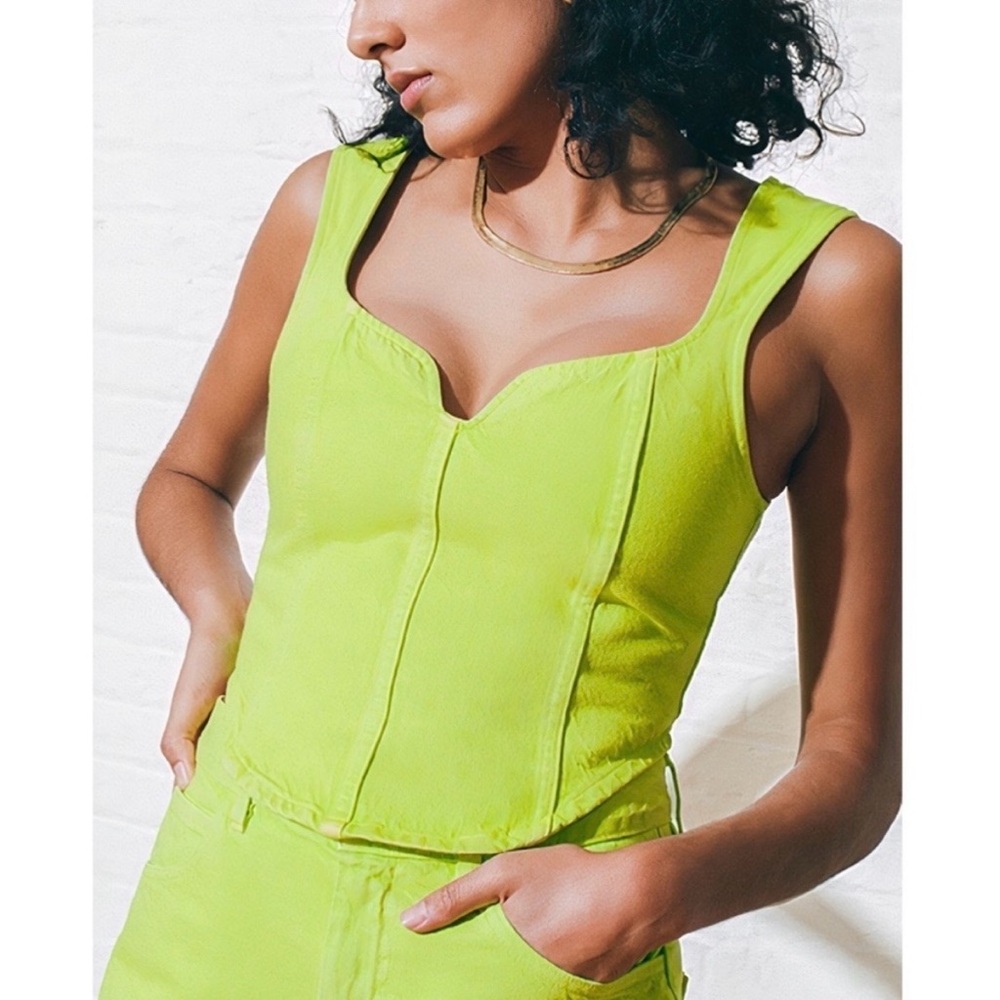 Mara Hoffman Cropped Corset Milla Denim Top Neon Green Women’s Size 0 - Picture 3 of 12